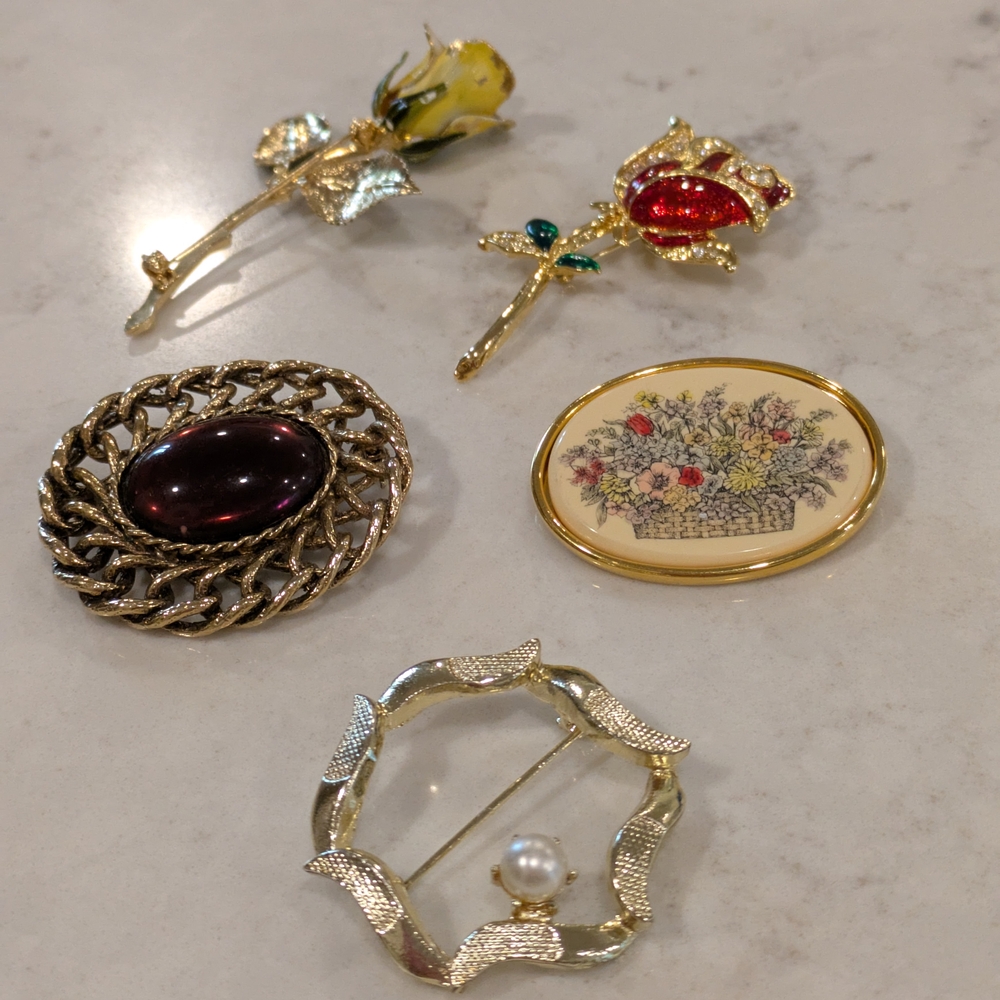 Vintage Multicolor Brooches Collection Set Of 5